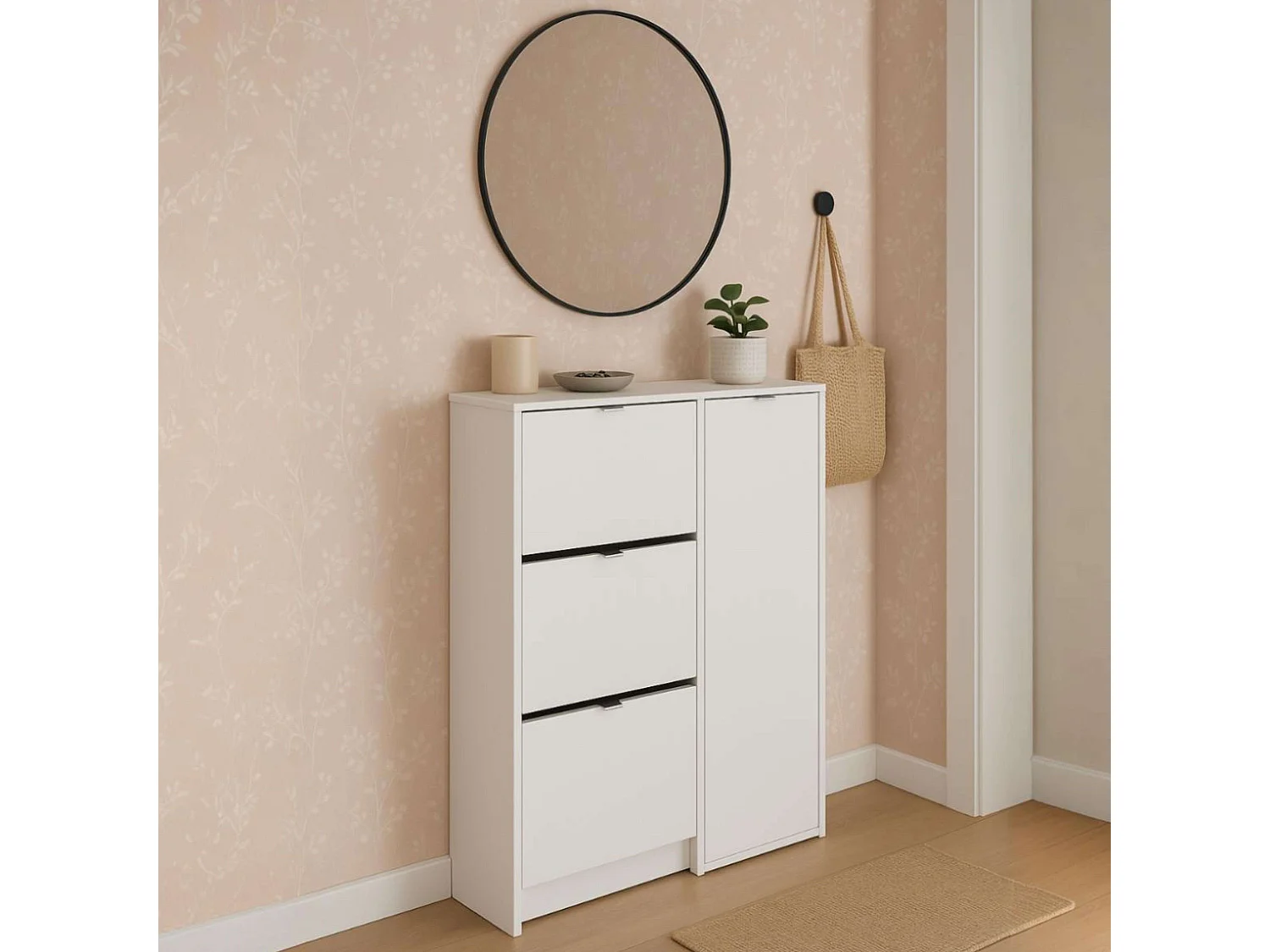 Zapatero Recibidor Botero 3 Puertas 2 Estantes Blanco 122x85x37 cm