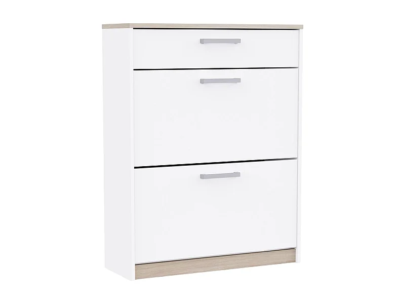 Zapatero Watson Recibidor 2 Puertas 1 Cajón Blanco Mate y Roble Kronberg 79,6x102,4x29 cm