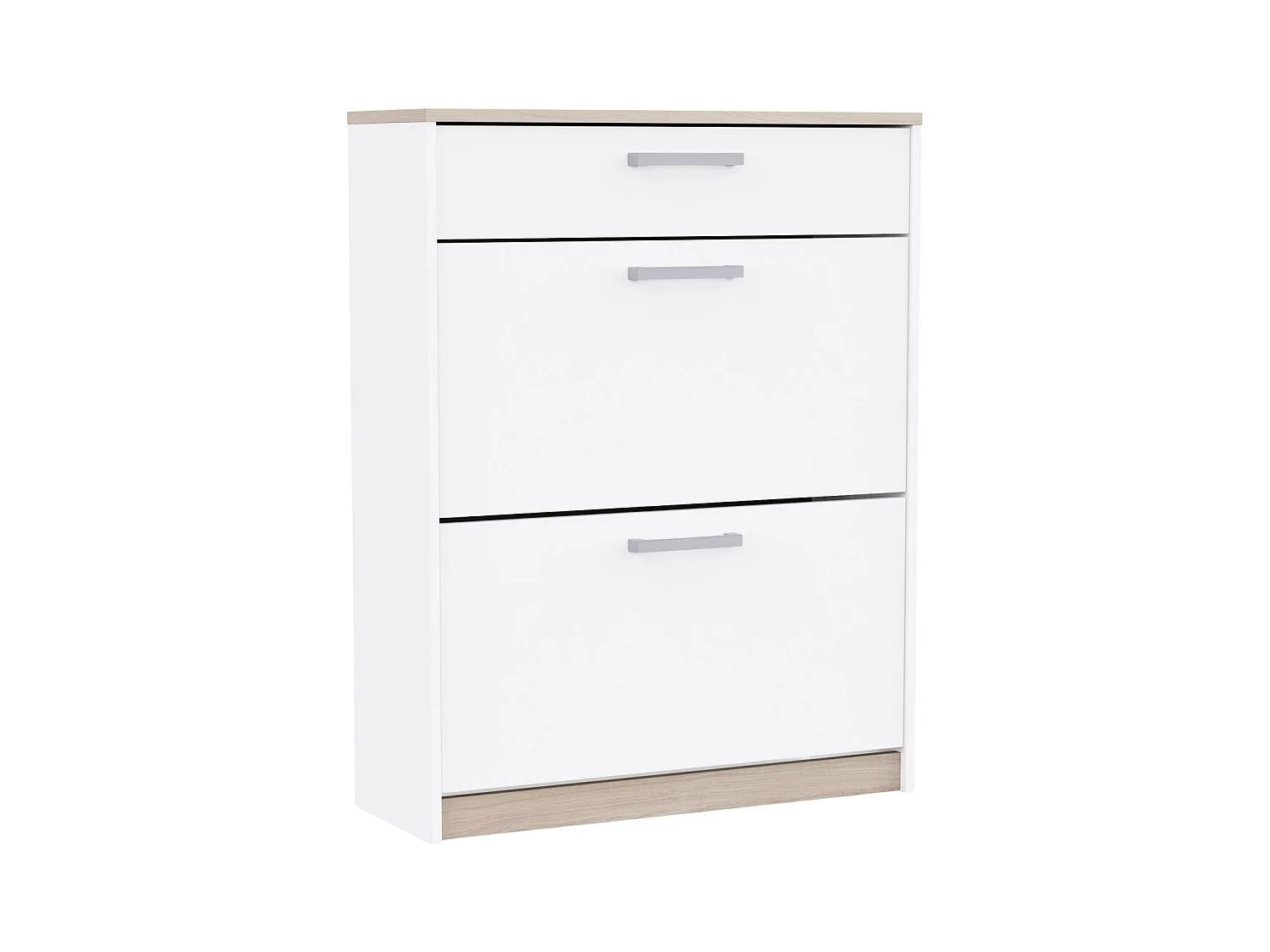 Meuble à chaussures d'entrée Watson 2 portes 1 tiroir Blanc mat et chêne Kronberg 79,6 x 102,4 x 29 cm
