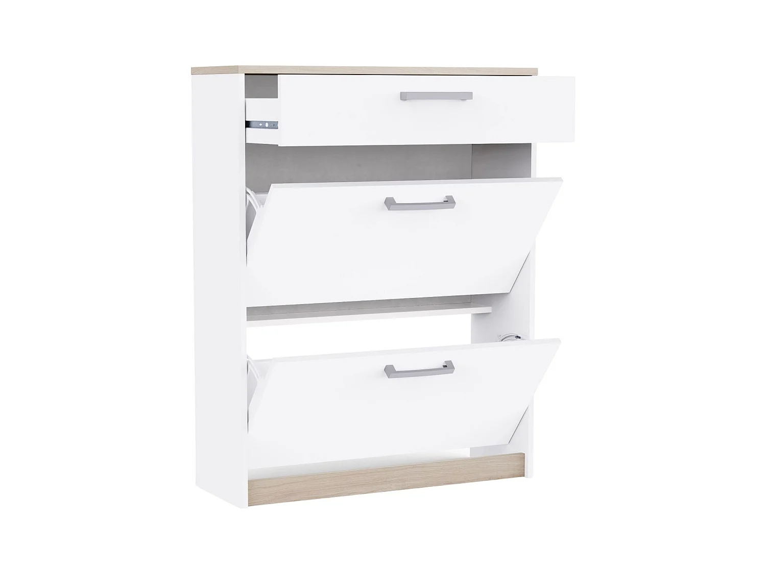 Meuble à chaussures d'entrée Watson 2 portes 1 tiroir Blanc mat et chêne Kronberg 79,6 x 102,4 x 29 cm