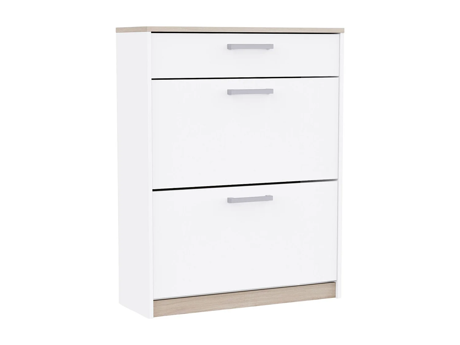 Meuble à chaussures d'entrée Watson 2 portes 1 tiroir Blanc mat et chêne Kronberg 79,6 x 102,4 x 29 cm