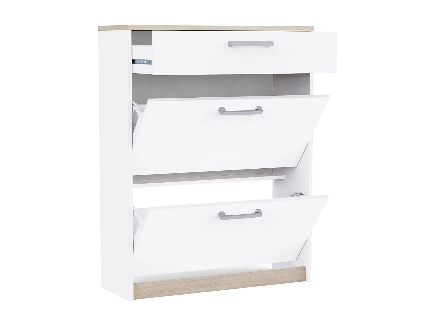 Meuble à chaussures d'entrée Watson 2 portes 1 tiroir Blanc mat et chêne Kronberg 79,6 x 102,4 x 29 cm