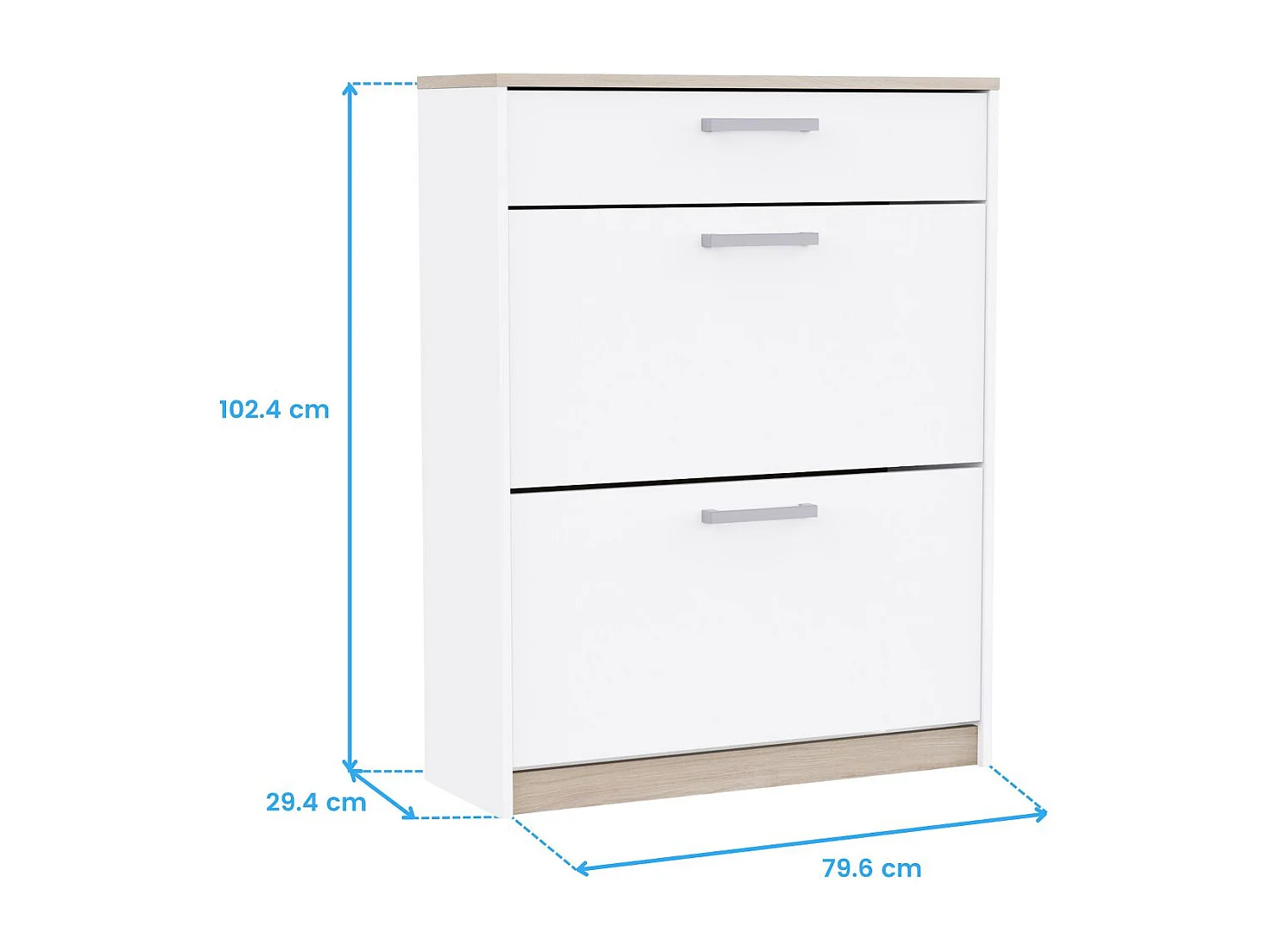 Meuble à chaussures d'entrée Watson 2 portes 1 tiroir Blanc mat et chêne Kronberg 79,6 x 102,4 x 29 cm