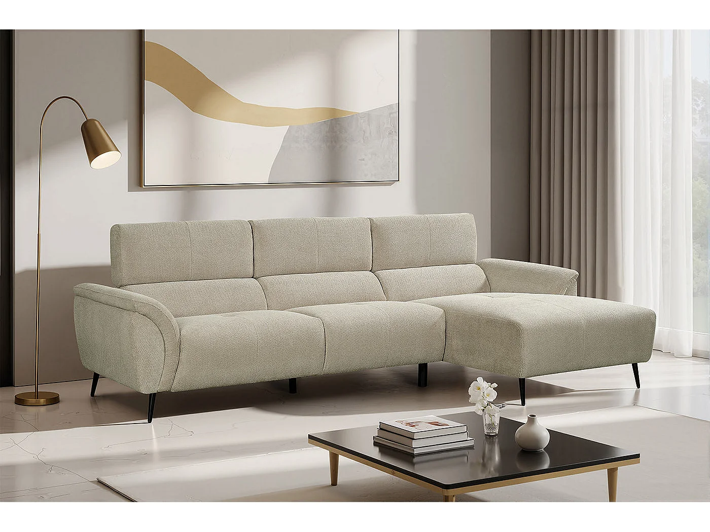 Sofa Chaise Longue Lucy 284cm, Verde, Chaise Izquierdo