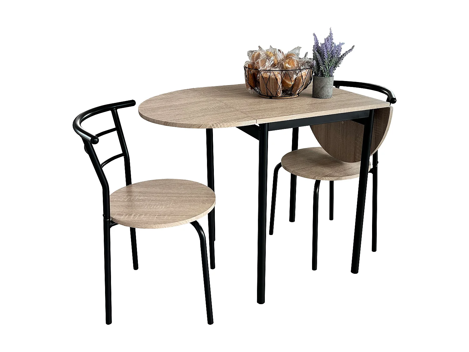 Table de cuisine extensible Butterfly et 2 chaises, chêne Sonoma et noir, 55-115 x 61 x 74 cm