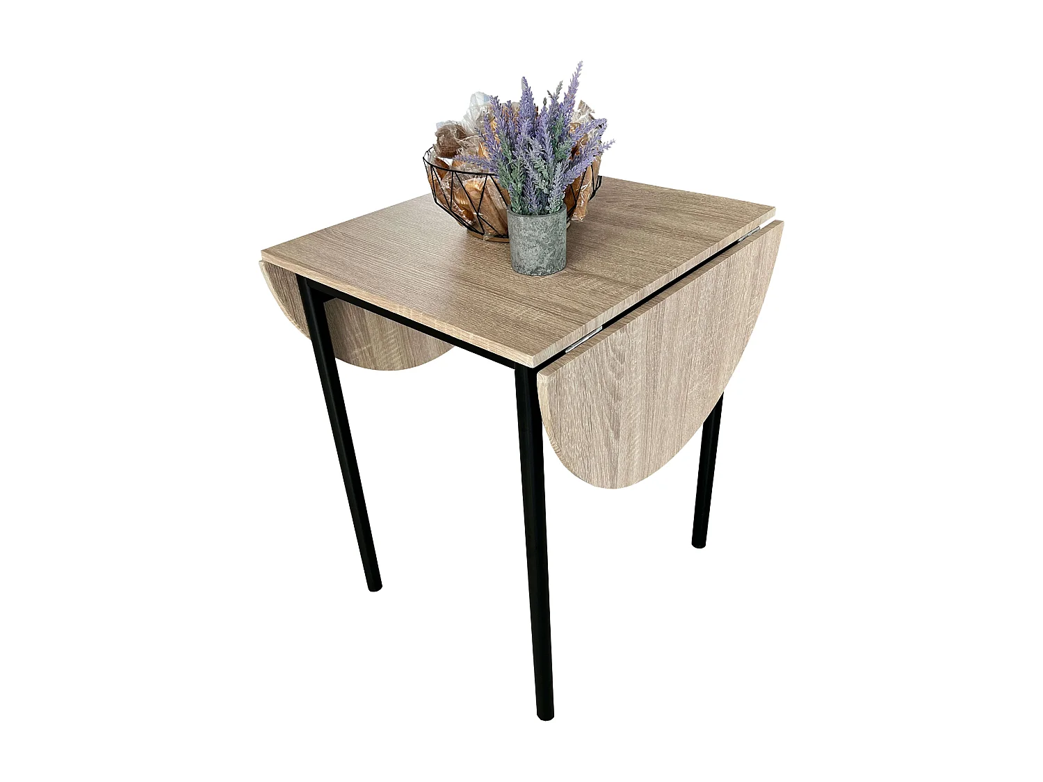 Pack de Mesa Extensible y 2 Sillas Cocina Butterfly, Roble sonoma y Negro 55-115x61x74 cm