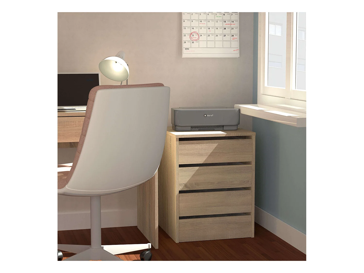 Commode d'appoint 4 tiroirs couleur chêne Cambrian 46x64x45 cm