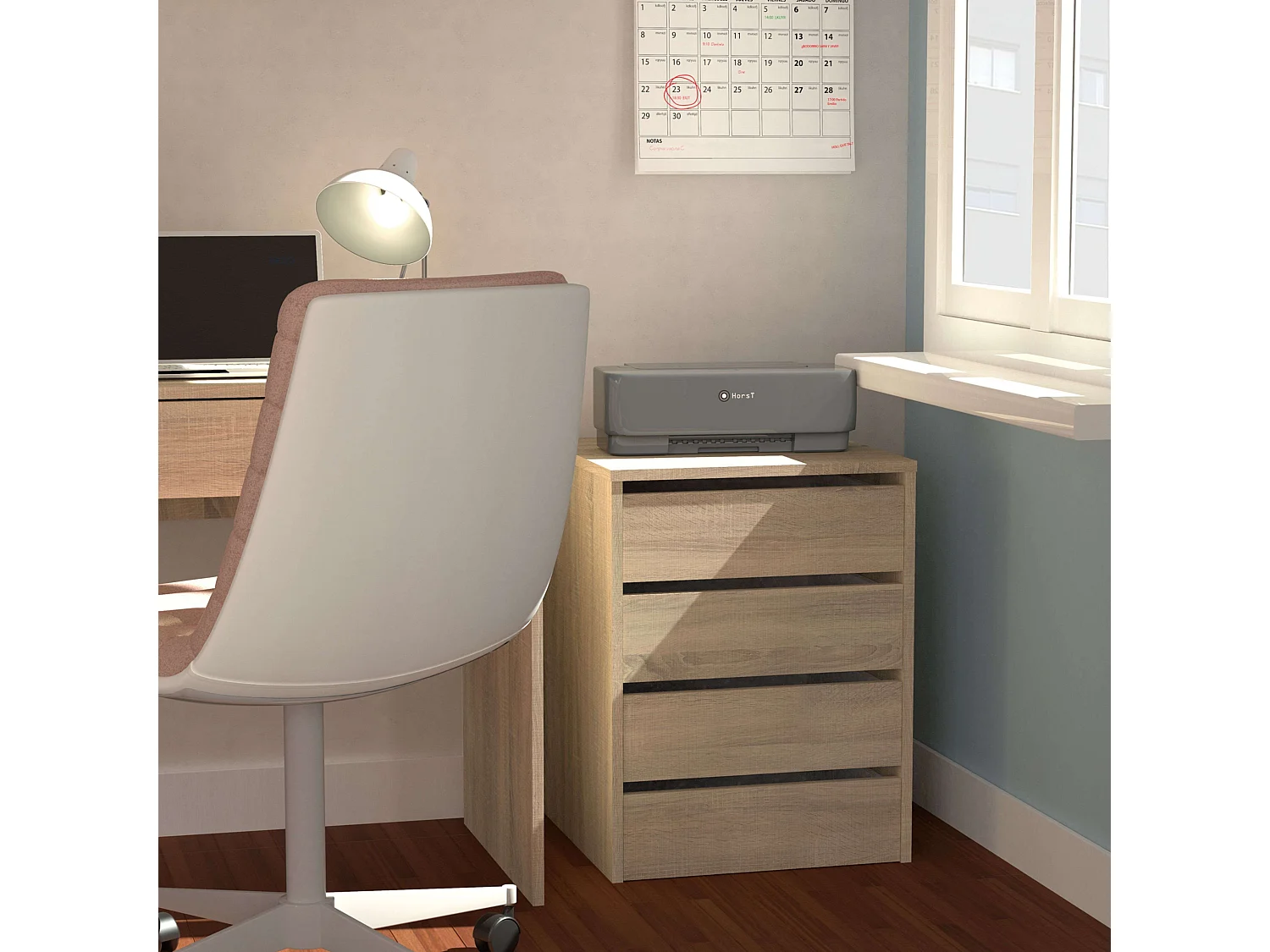 Commode d'appoint 4 tiroirs couleur chêne Cambrian 46x64x45 cm