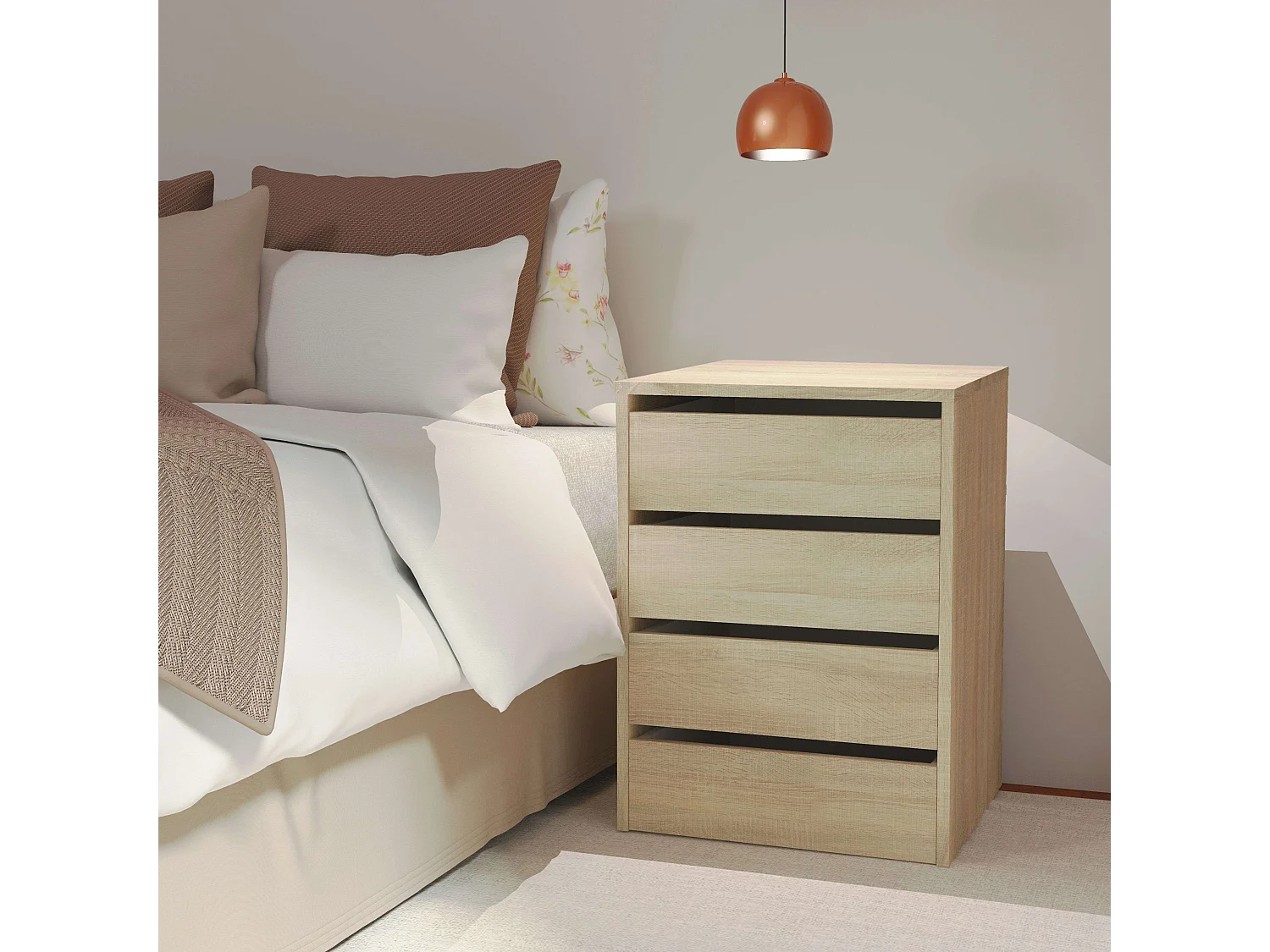 Cajonera Auxiliar 4 Cajones Color Roble Cambrian 46x64x45 cm