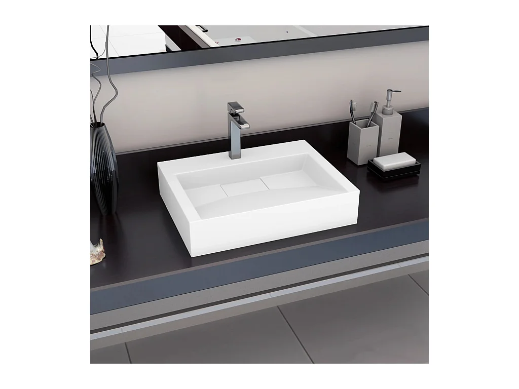 Lavabo salle de bain-Vasque à poser 60x38x11 cm Fonte minérale/marbre Blanc