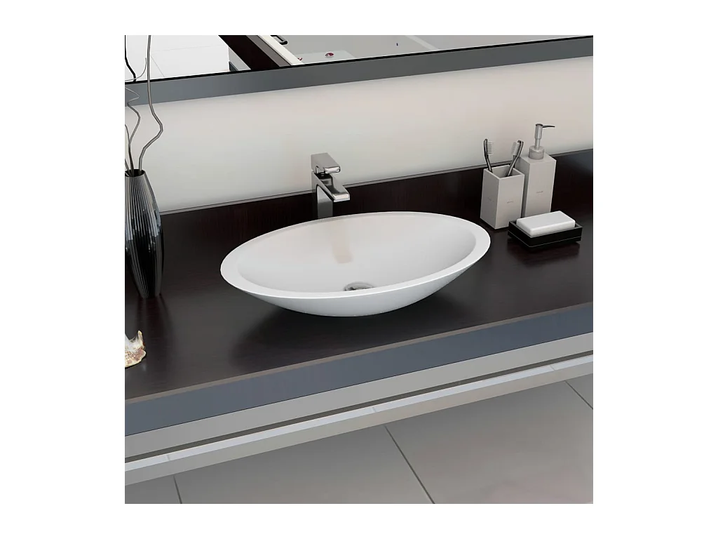 Lavabo salle de bain-Vasque à poser 59,3x35,1x10,7 cm Fonte minérale/marbre Blanc