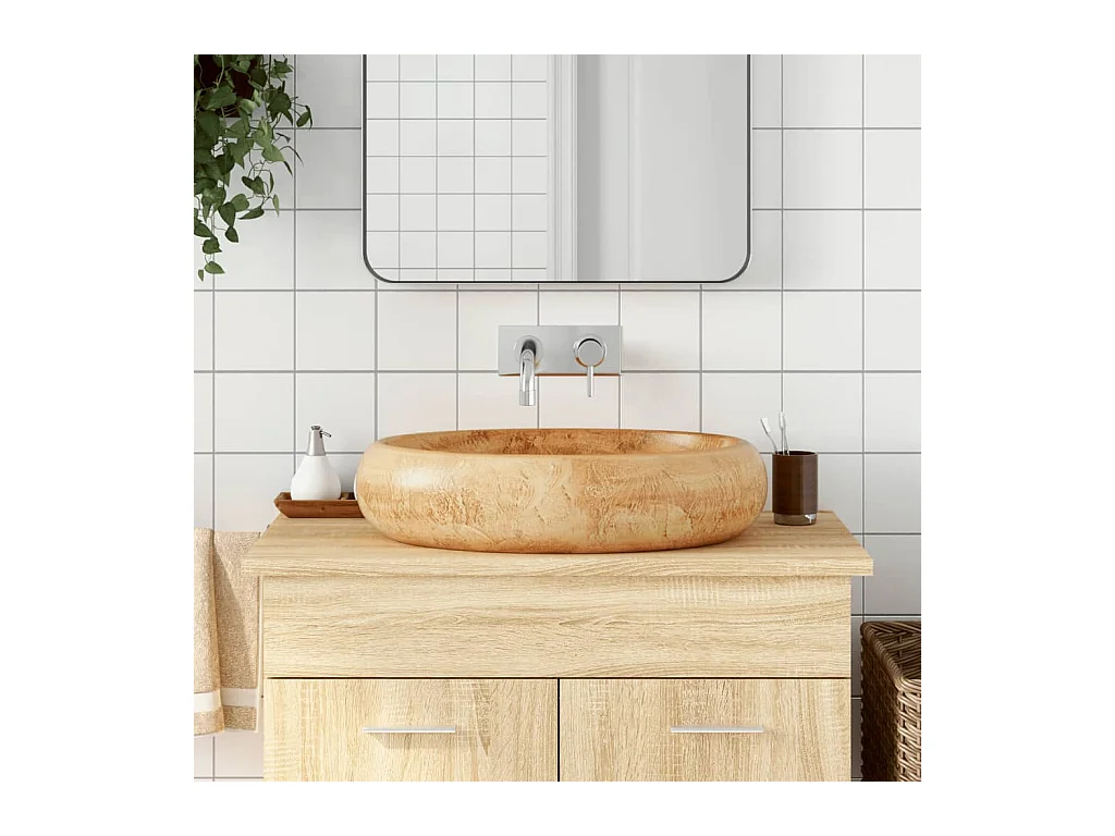 Vasque à poser Lavabo | Bac à laver marron ovale 59x40x15 cm céramique