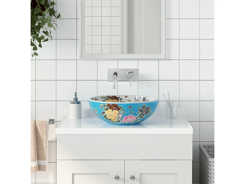 Vasque à poser Lavabo | Bac à laver multicolore rond Φ41x14 cm céramique