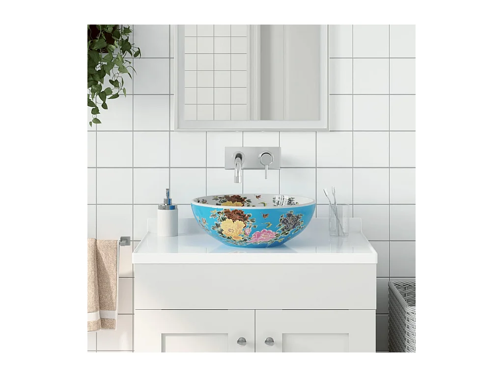 Vasque à poser Lavabo | Bac à laver multicolore rond Φ41x14 cm céramique