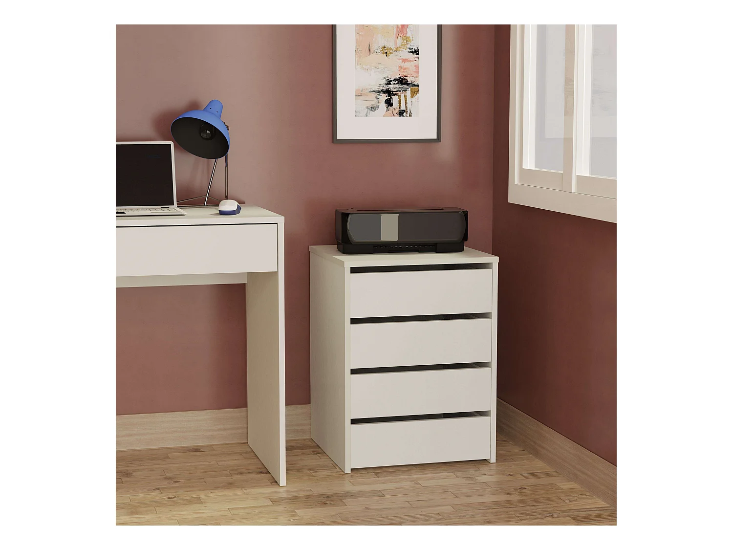 Petite commode d'appoint 4 tiroirs Blanc brillant 46 x 64 x 45 cm