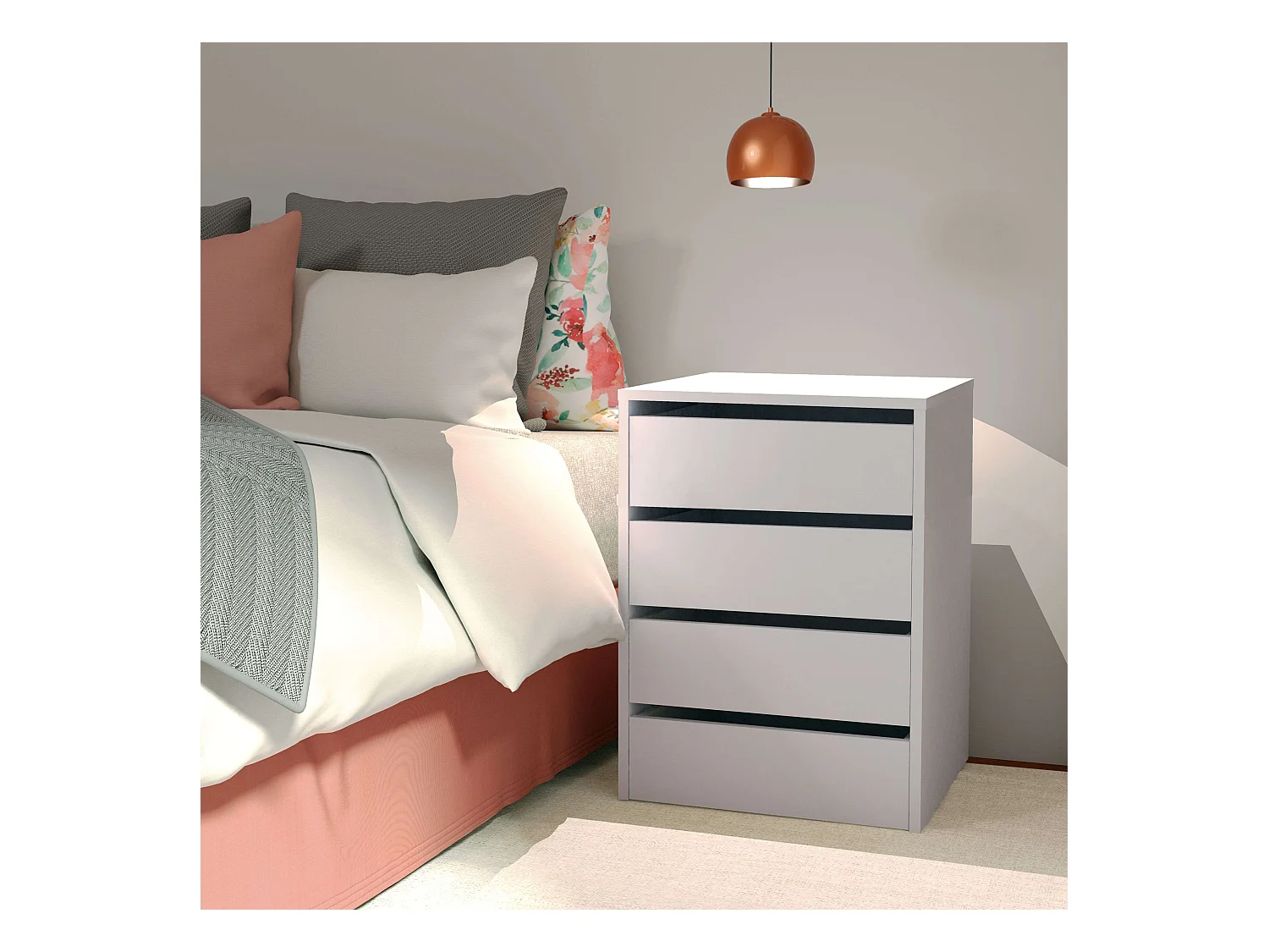 Petite commode d'appoint 4 tiroirs Blanc brillant 46 x 64 x 45 cm