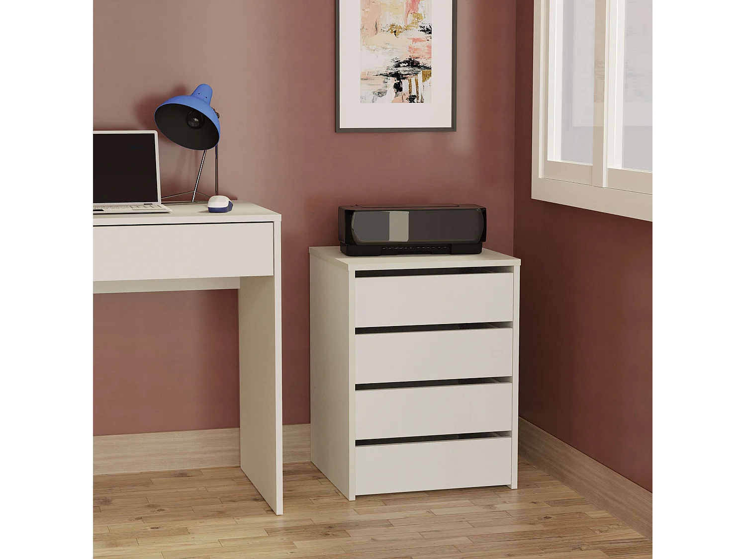 Petite commode d'appoint 4 tiroirs Blanc brillant 46 x 64 x 45 cm