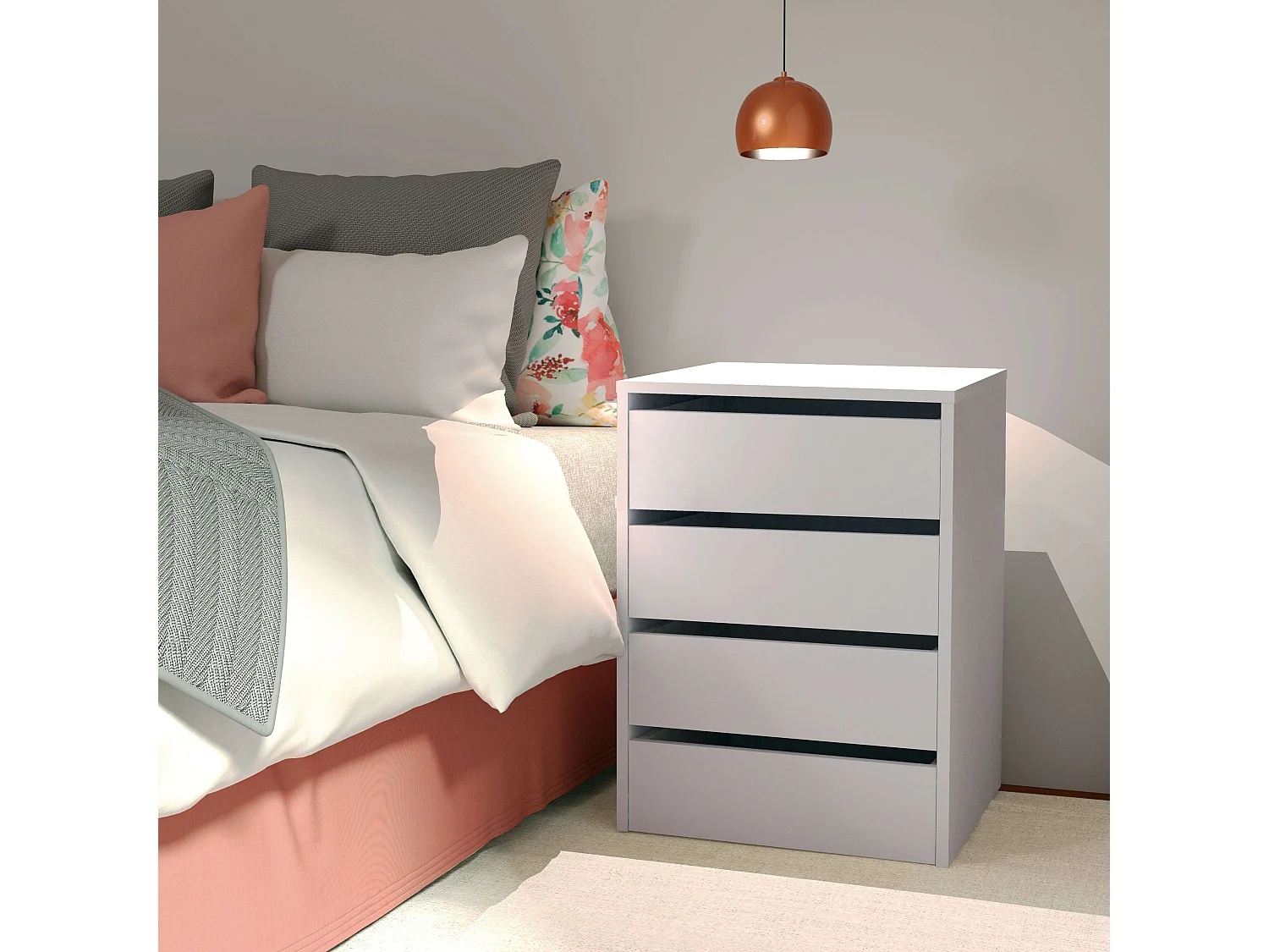 Petite commode d'appoint 4 tiroirs Blanc brillant 46 x 64 x 45 cm