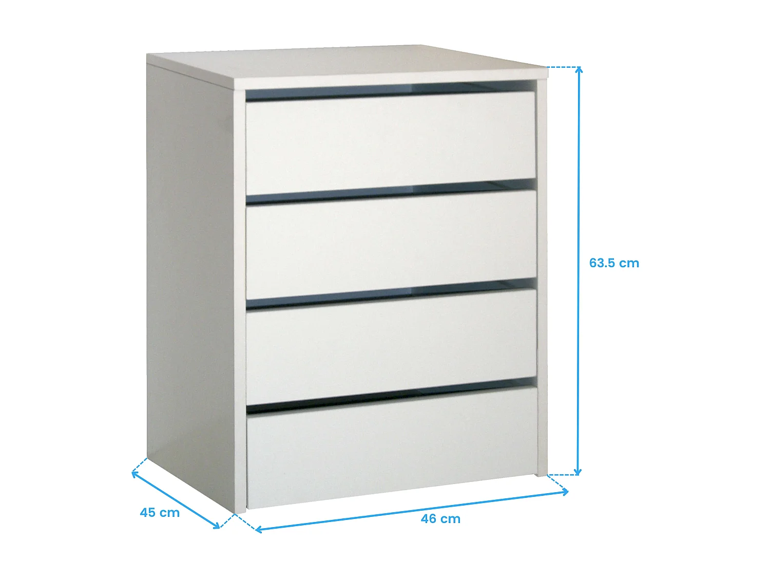 Cômoda Auxiliar Pequena 4 Gavetas Branco Brilhante 46x64x45 cm