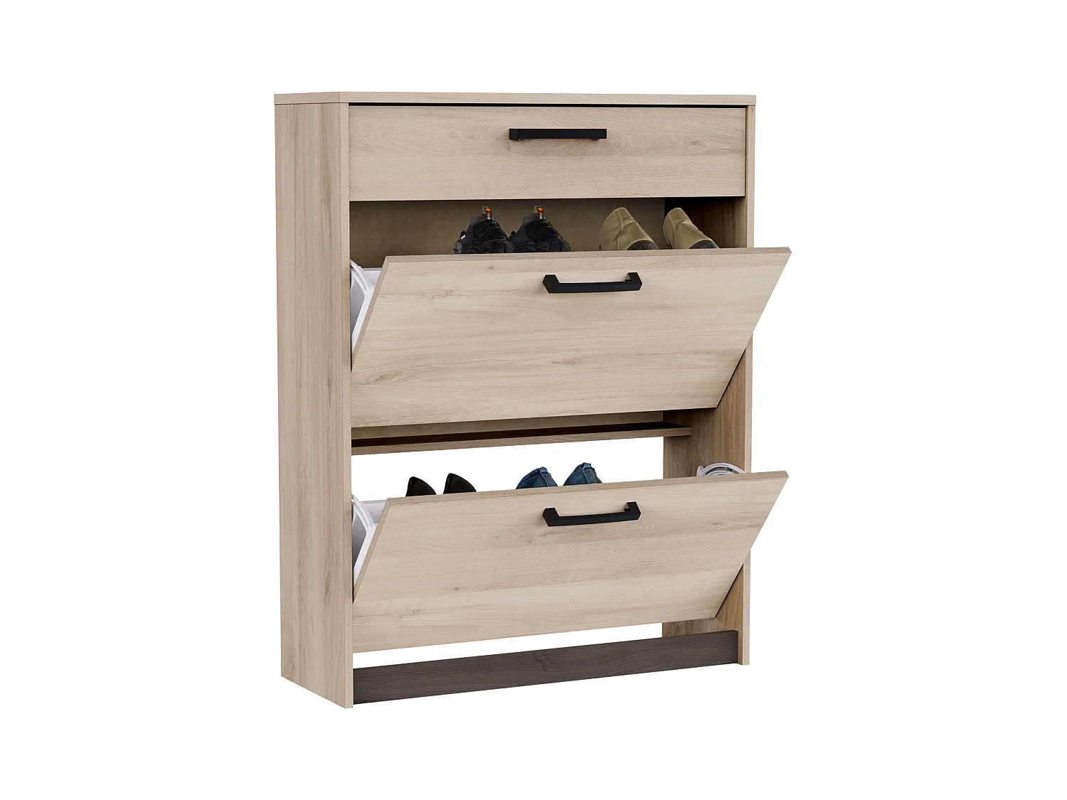 Meuble à chaussures Watson avec 2 portes pliantes en noir Waterford et chêne Kronberge, 79,6 x 102,4 x 29,4 cm