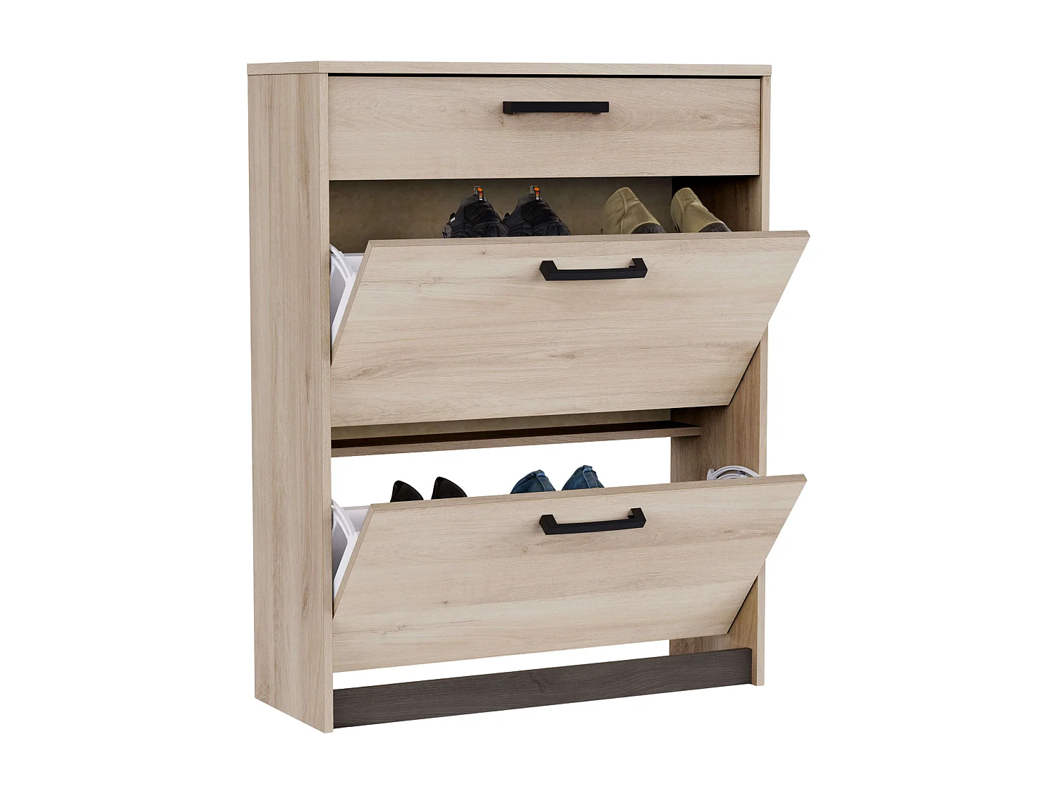 Sapateira Watson com 2 portas dobráveis ​​em preto Waterford e carvalho Kronberge, 79,6 x 102,4 x 29,4 cm