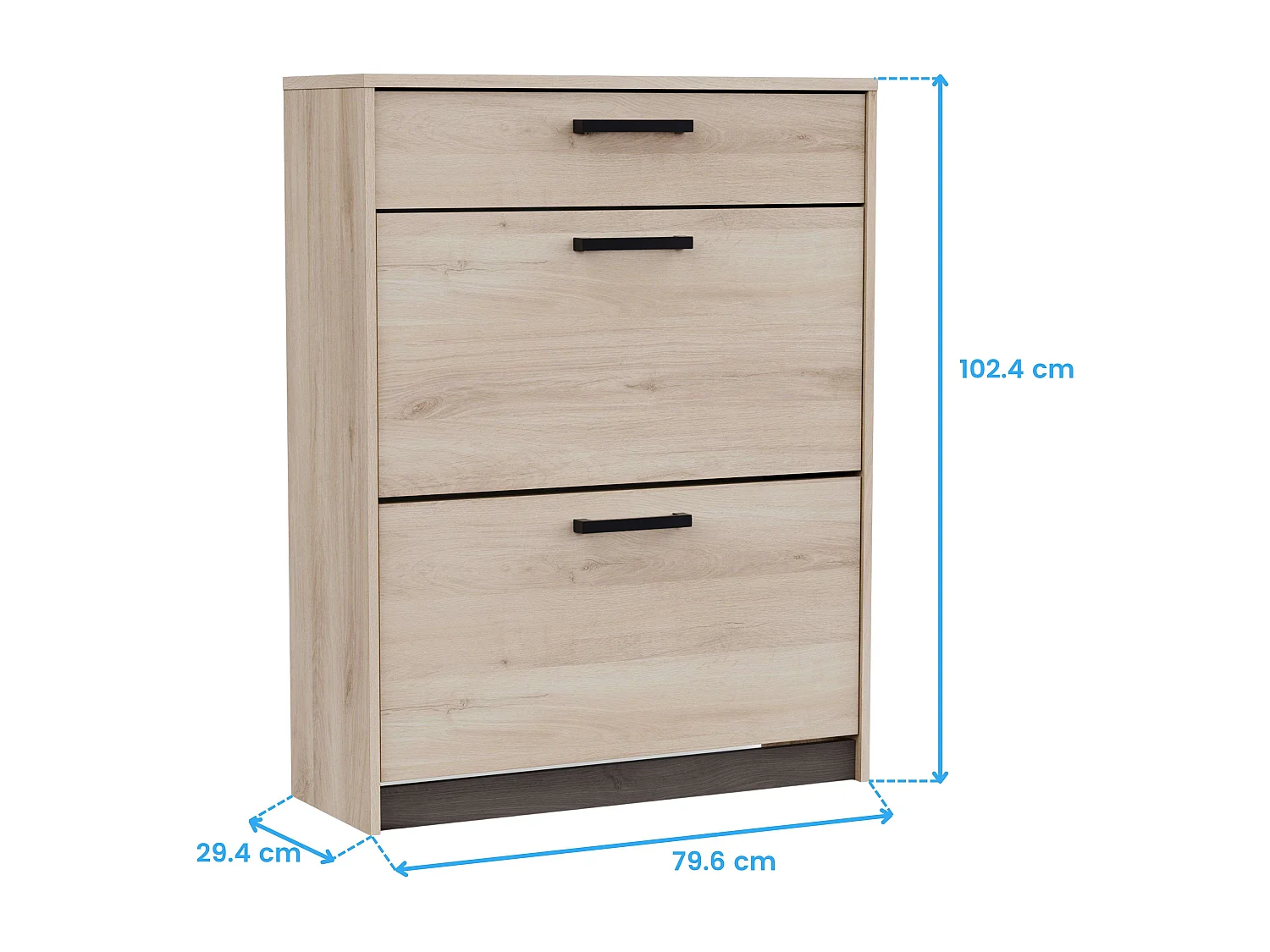 Sapateira Watson com 2 portas dobráveis ​​em preto Waterford e carvalho Kronberge, 79,6 x 102,4 x 29,4 cm