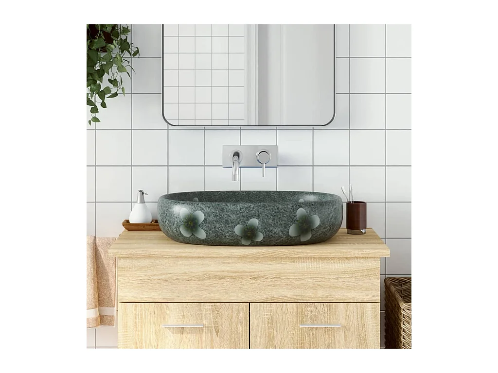 Vasque à poser Lavabo | Bac à laver bleu ovale 59x40x14 cm céramique