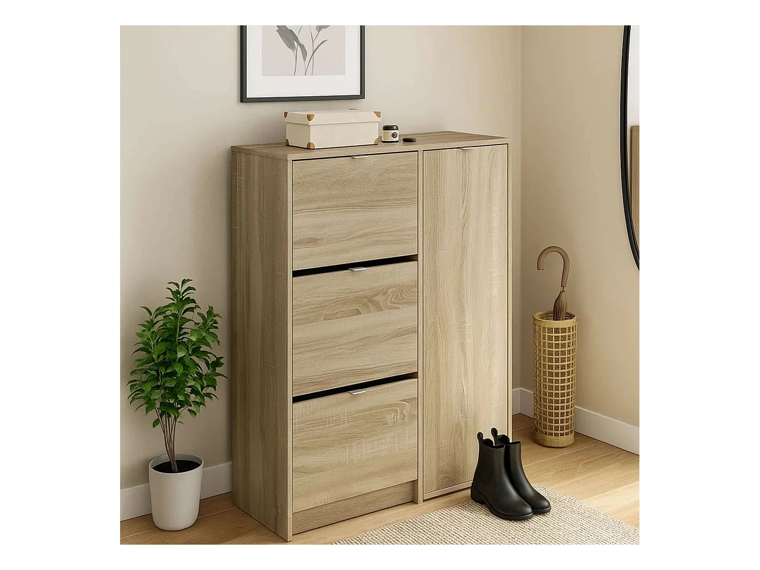 Zapatero Multiestancia Botero Roble Cambrian 3 Puertas 2 Estantes 122x85x37 cm