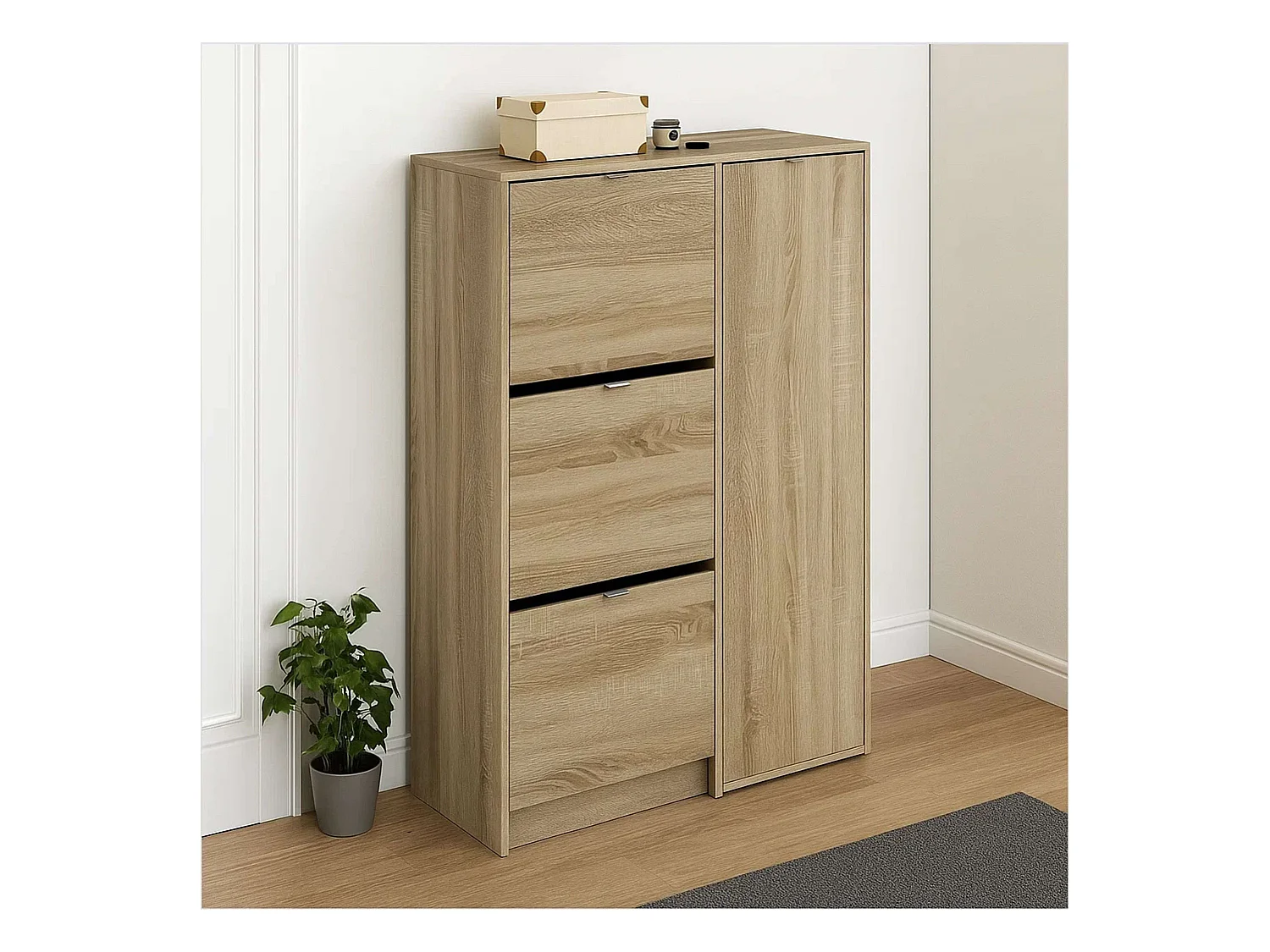 Zapatero Multiestancia Botero Roble Cambrian 3 Puertas 2 Estantes 122x85x37 cm