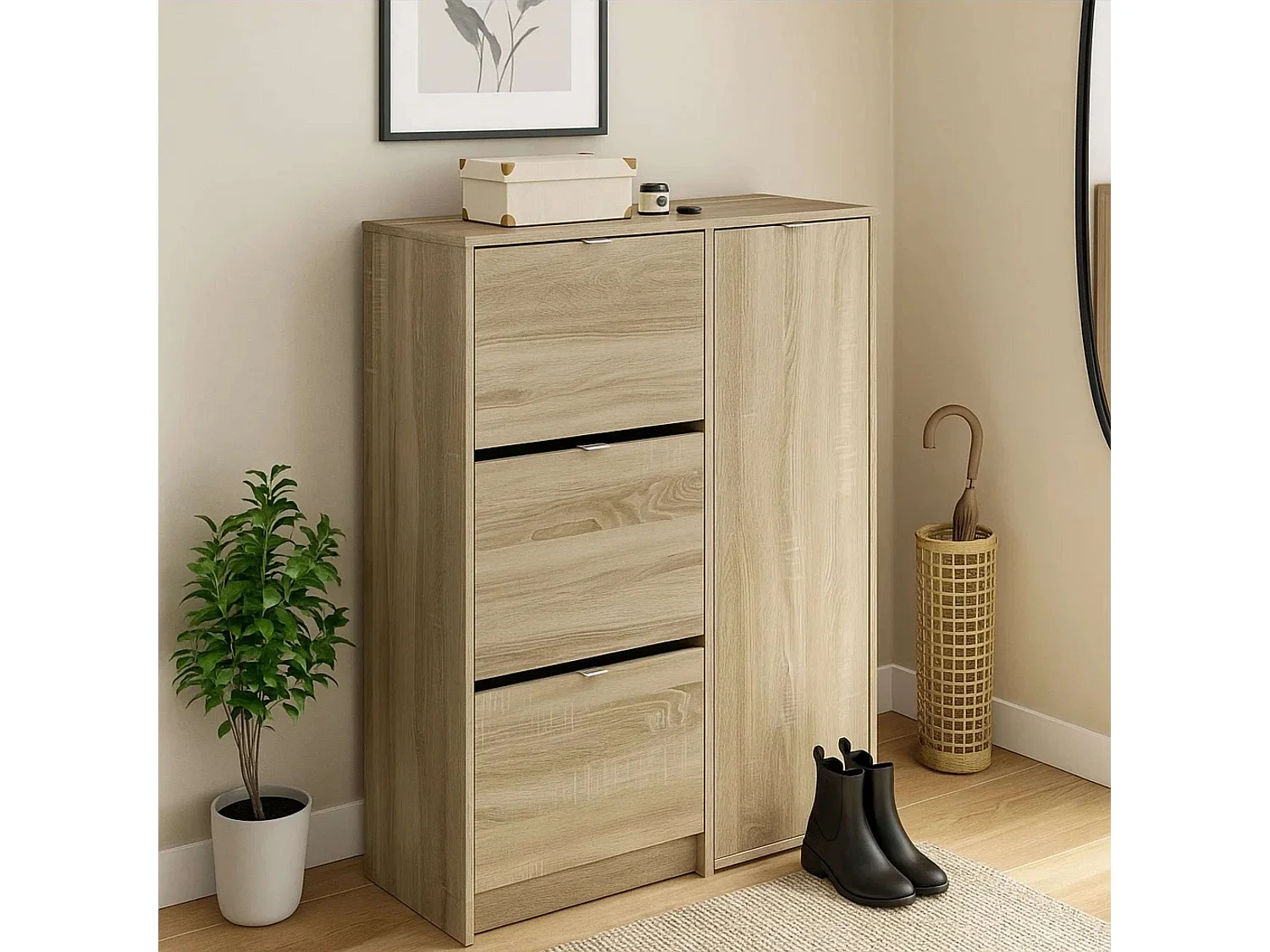 Zapatero Multiestancia Botero Roble Cambrian 3 Puertas 2 Estantes 122x85x37 cm