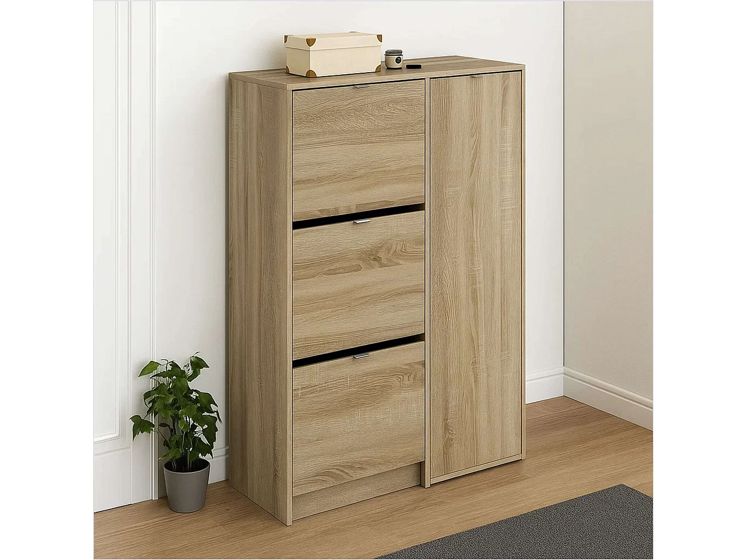 Zapatero Multiestancia Botero Roble Cambrian 3 Puertas 2 Estantes 122x85x37 cm