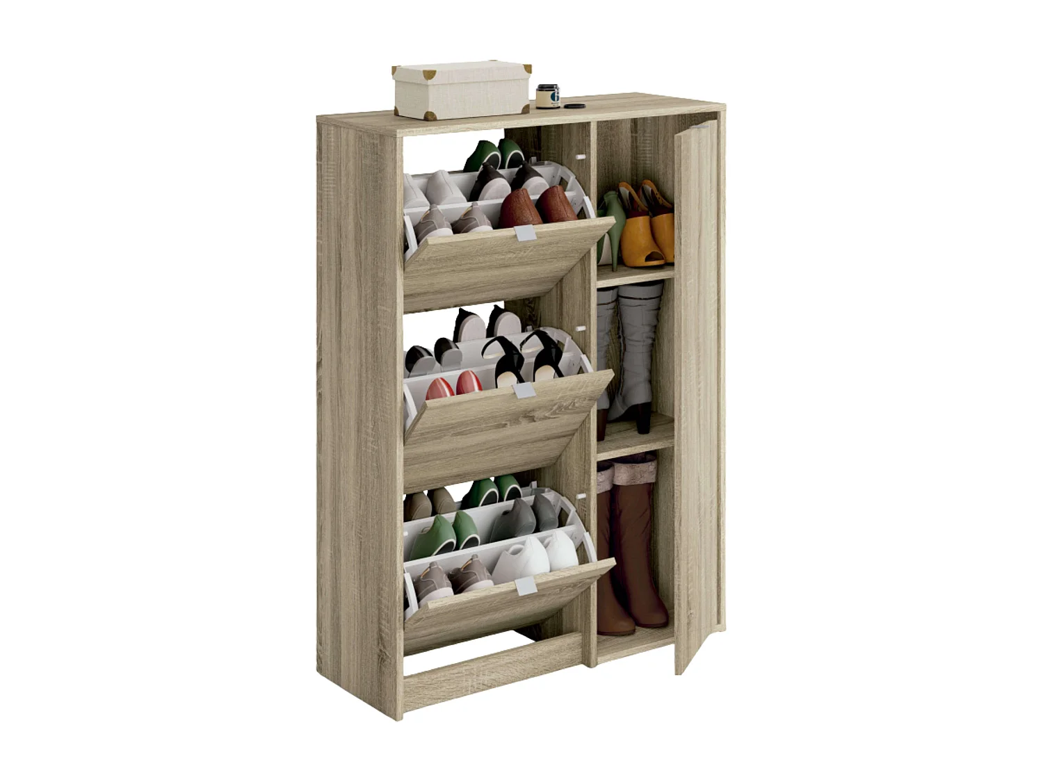 Zapatero Multiestancia Botero Roble Cambrian 3 Puertas 2 Estantes 122x85x37 cm