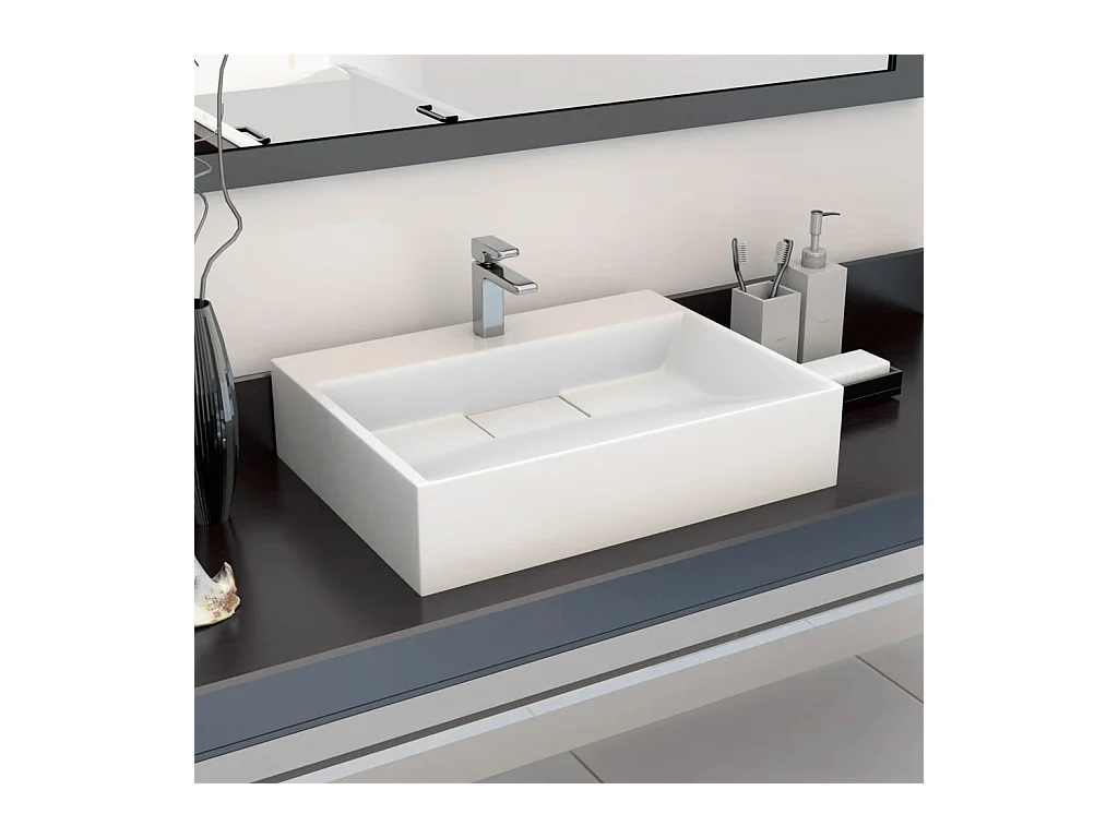 Lavabo salle de bain-Vasque à poser 50x38x13 cm Fonte minérale/marbre Blanc