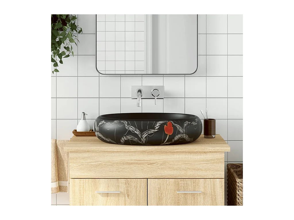 Vasque à poser Lavabo | Bac à laver noir ovale 59x40x15 cm céramique