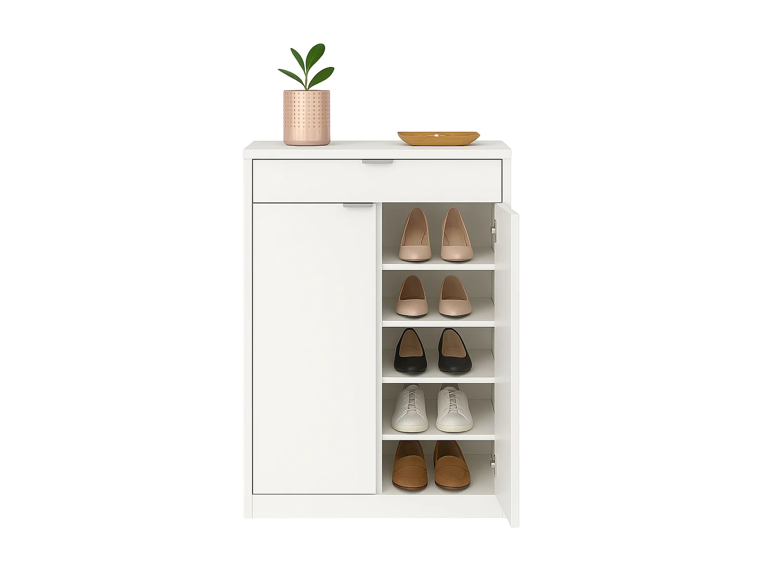 Zapatero Berlín Blanco: 1 Cajón, 4 Estantes, Multiestancia 75x101x37 cm