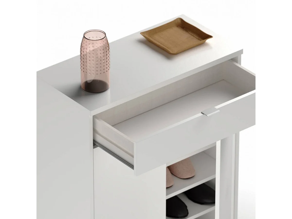 Zapatero Berlín Blanco: 1 Cajón, 4 Estantes, Multiestancia 75x101x37 cm