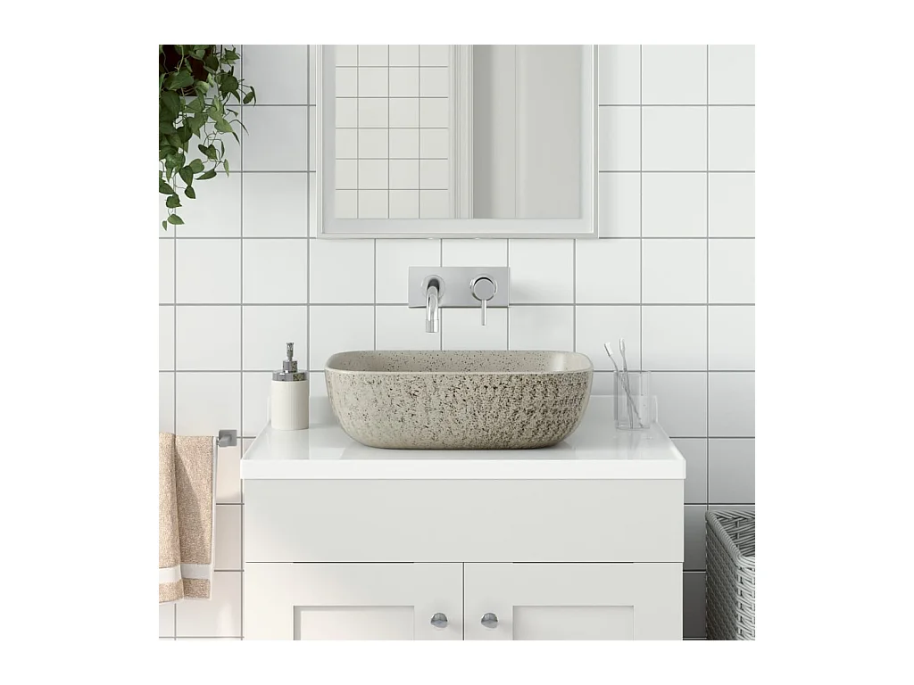 Vasque à poser Lavabo | Bac à laver gris rectangulaire 48x37,5x13,5 cm céramique