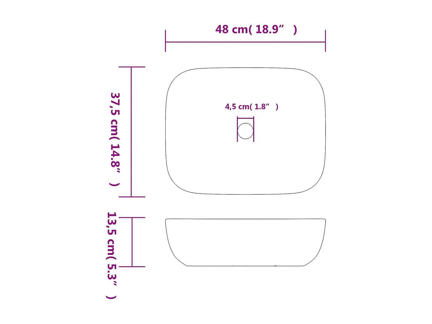 Vasque à poser Lavabo | Bac à laver gris rectangulaire 48x37,5x13,5 cm céramique