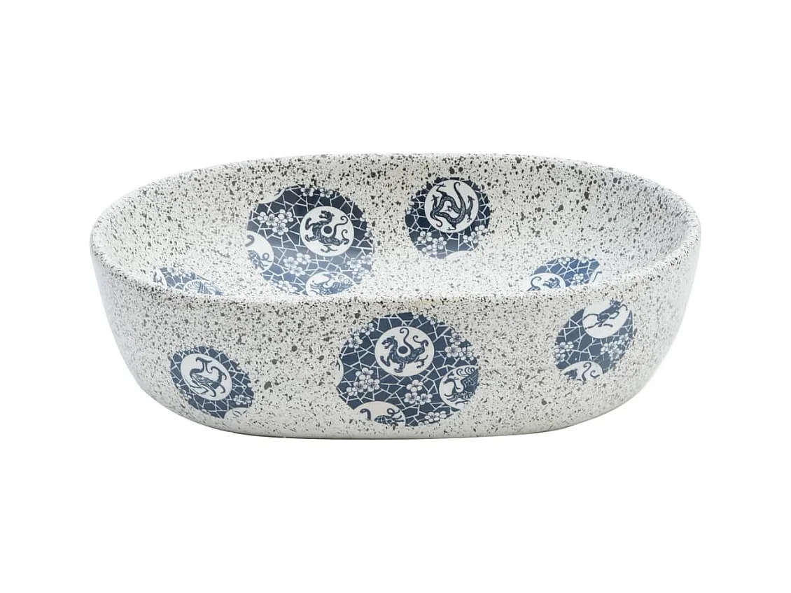 Vasque à poser Lavabo | Bac à laver gris et bleu ovale 47x33x13 cm céramique