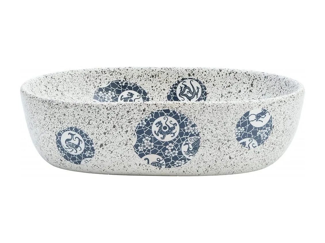 Vasque à poser Lavabo | Bac à laver gris et bleu ovale 47x33x13 cm céramique