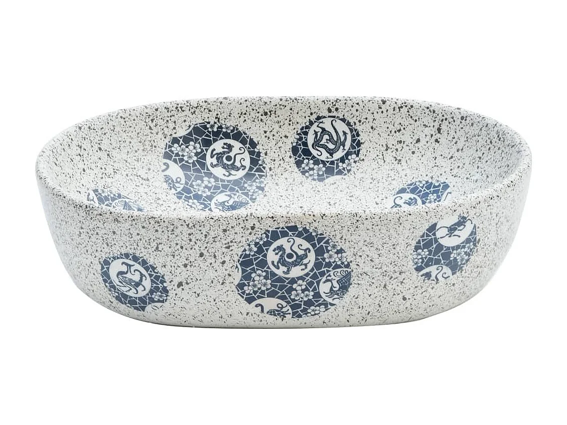 Vasque à poser Lavabo | Bac à laver gris et bleu ovale 47x33x13 cm céramique