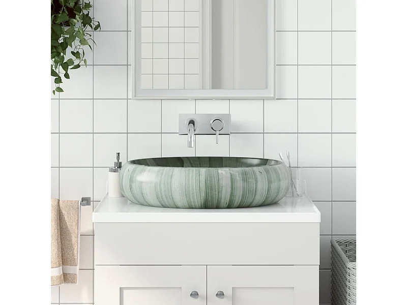 Vasque à poser Lavabo | Bac à laver vert ovale 59x40x15 cm céramique