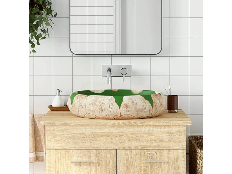 Vasque à poser Lavabo | Bac à laver vert et marron ovale 59x40x15 cm céramique
