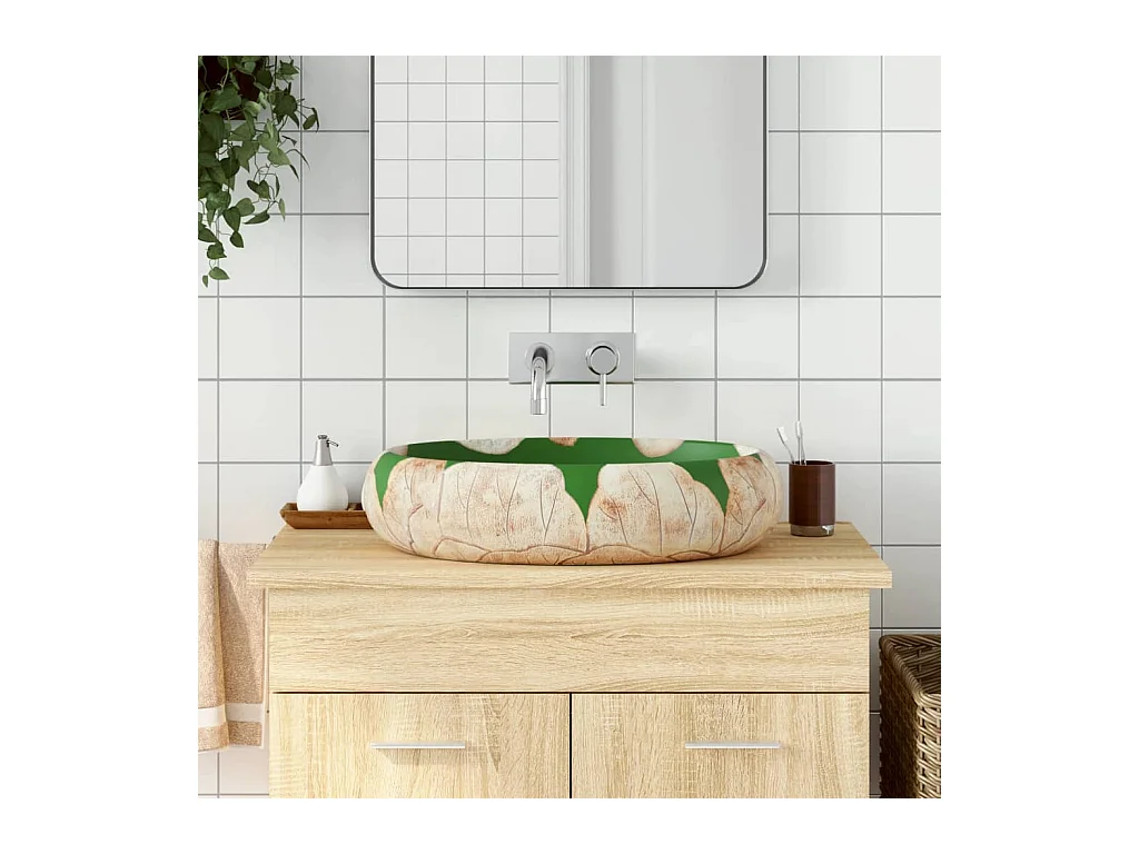 Vasque à poser Lavabo | Bac à laver vert et marron ovale 59x40x15 cm céramique