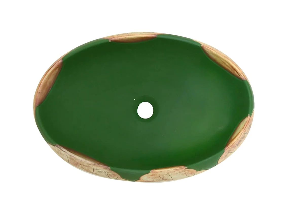 Vasque à poser Lavabo | Bac à laver vert et marron ovale 59x40x15 cm céramique