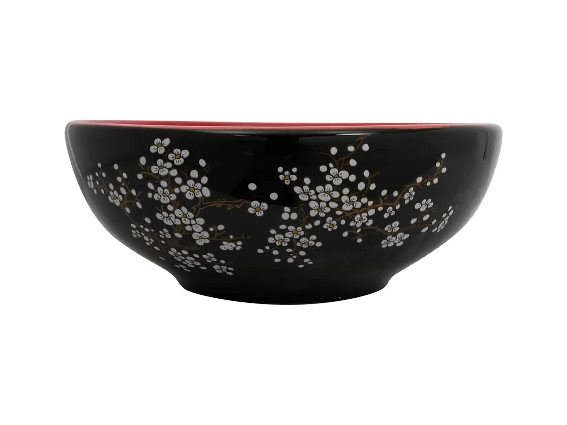 Vasque à poser Lavabo | Bac à laver noir et rouge rond Φ41x14 cm céramique