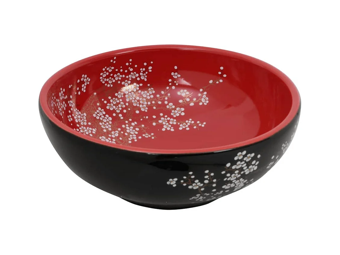 Vasque à poser Lavabo | Bac à laver noir et rouge rond Φ41x14 cm céramique