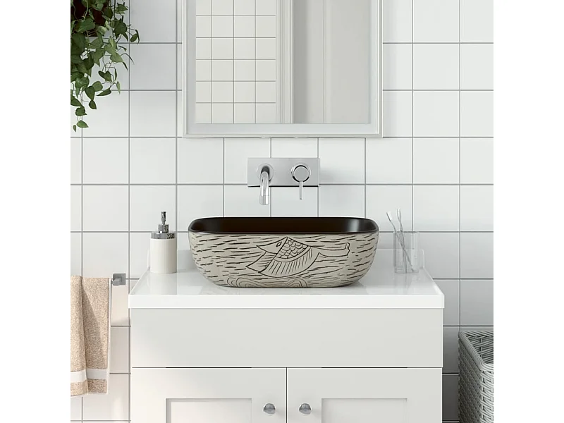 Vasque à poser Lavabo | Bac à laver gris/noir rectangulaire 48x37,5x13,5cm céramique