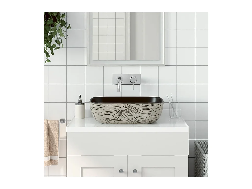 Vasque à poser Lavabo | Bac à laver gris/noir rectangulaire 48x37,5x13,5cm céramique
