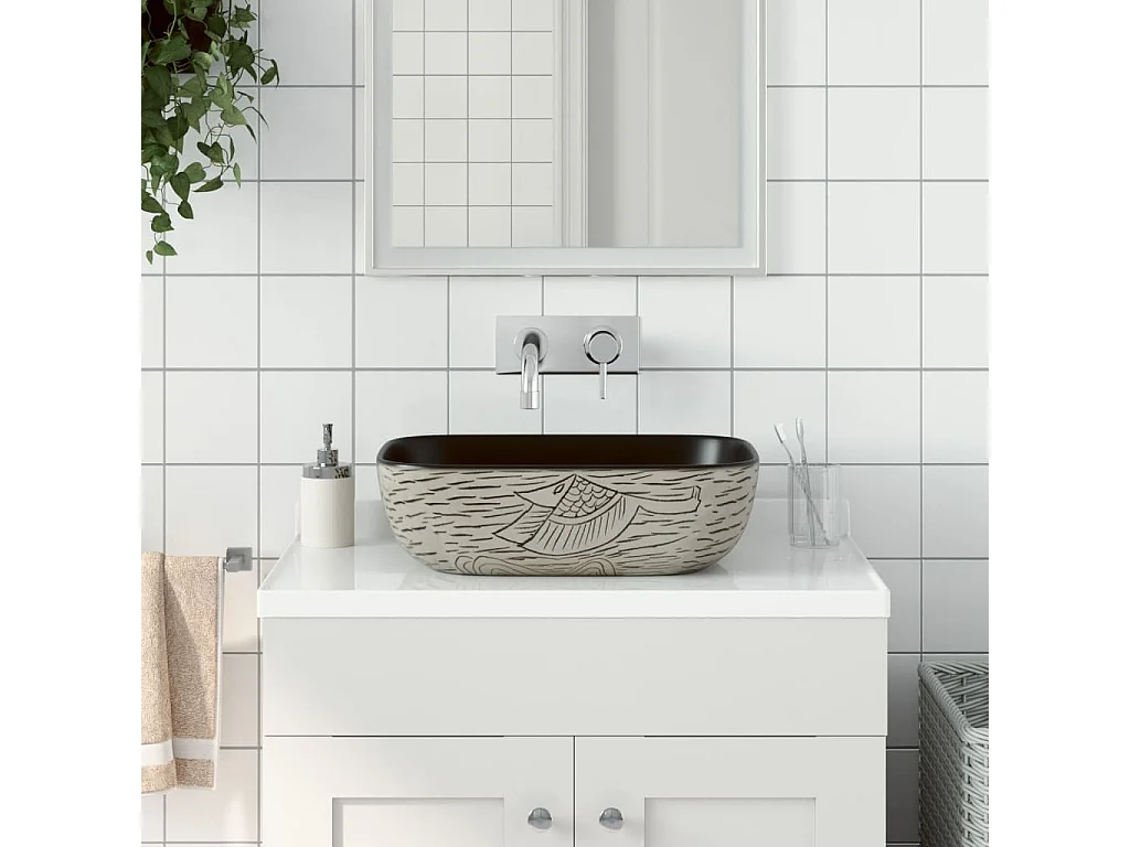 Vasque à poser Lavabo | Bac à laver gris/noir rectangulaire 48x37,5x13,5cm céramique